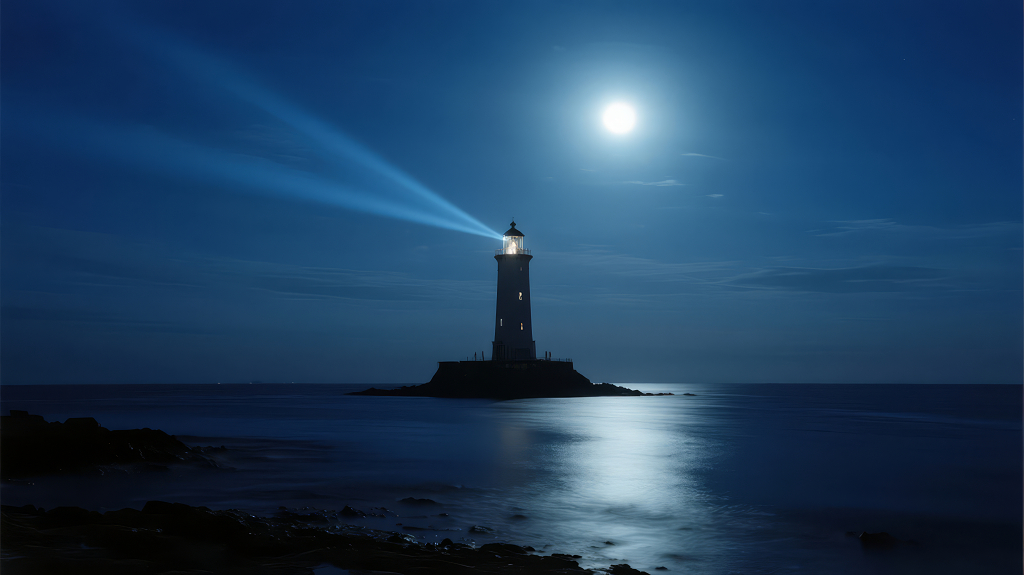 导航指引灯塔月夜希望方向概念背景
