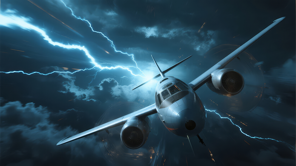 飞机穿越雷电风暴挑战危机概念背景