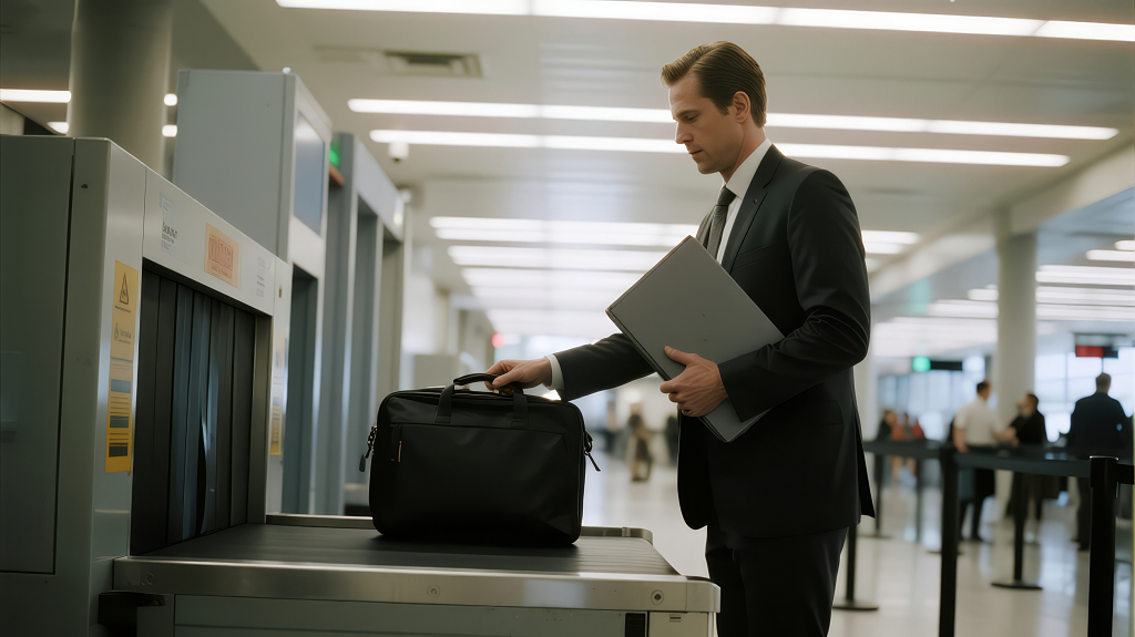 商务旅行男士机场安检合规流程背景