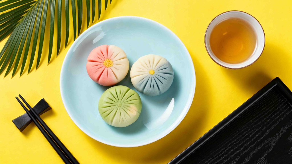 美味的冰皮月饼月饼茶水彩色月饼