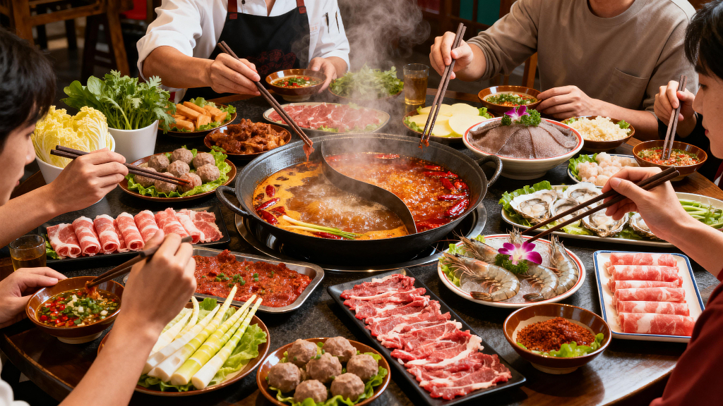 火锅鸳鸯锅聚餐好友聚餐重庆火锅四川火锅食材盛宴美食聚餐