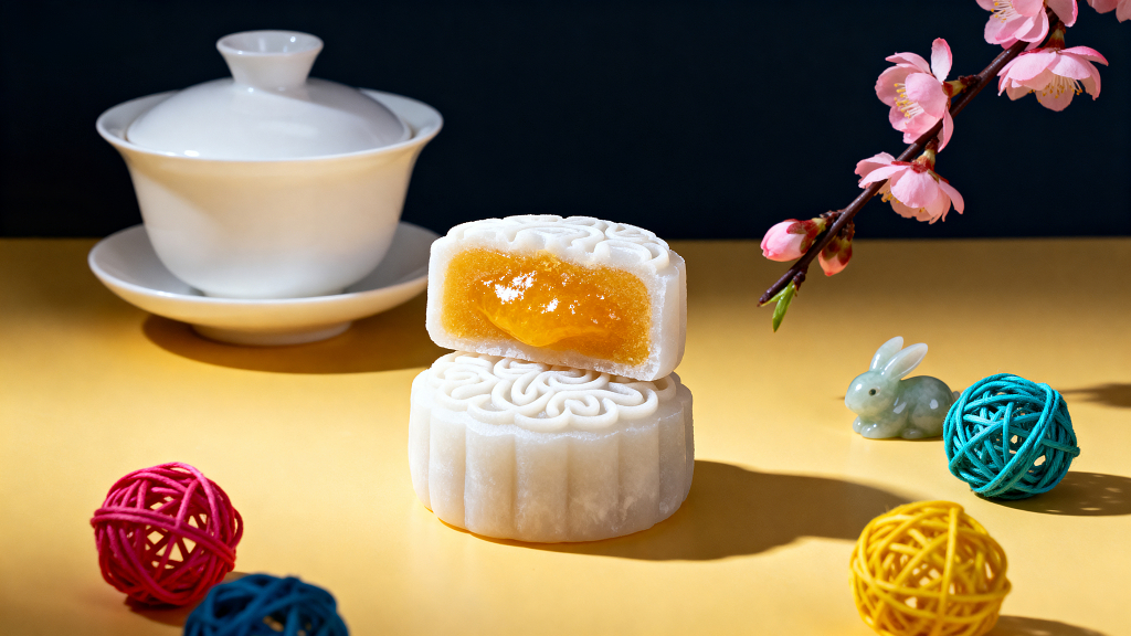 冰皮月饼中秋节美食传统美食点心茶点茶具节日装饰美食摄影美味