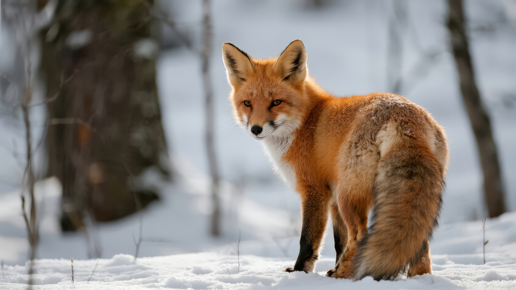 冬季狐狸雪地森林灵动回眸背景