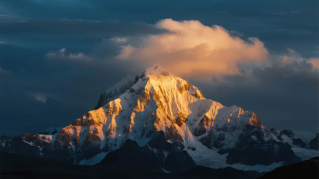 励志日照金山雪山之巅壮丽背景