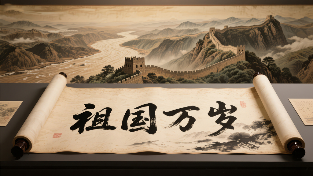 国庆节祖国万岁书法长城史诗背景图