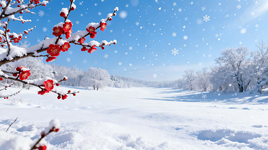 雪景红梅冬日风光摄影