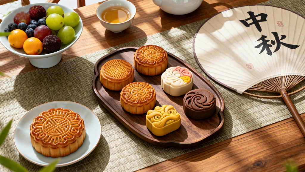 中秋茶点美食摄影平拍角度