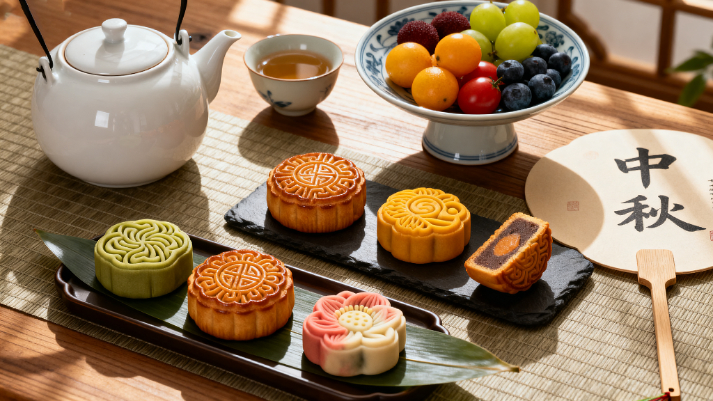 中秋茶点美食摄影平拍角度