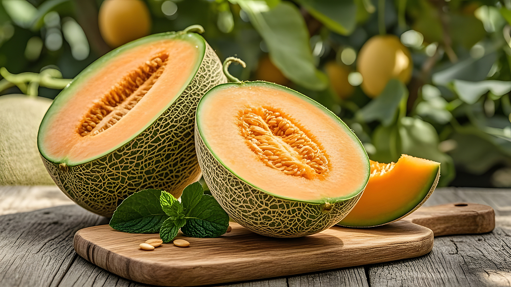 新疆特产美食哈密瓜新鲜多汁水果美食夏天户外背景