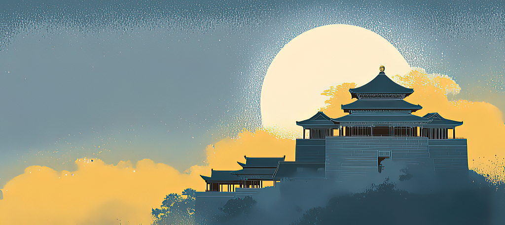 月亮云海下有一座中式建筑中秋节海报背景