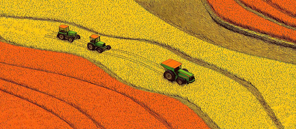 收割机在金黄色的田野上秋天丰收节海报背景