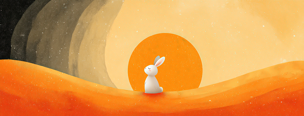 一只兔子在月亮下中秋节海报背景