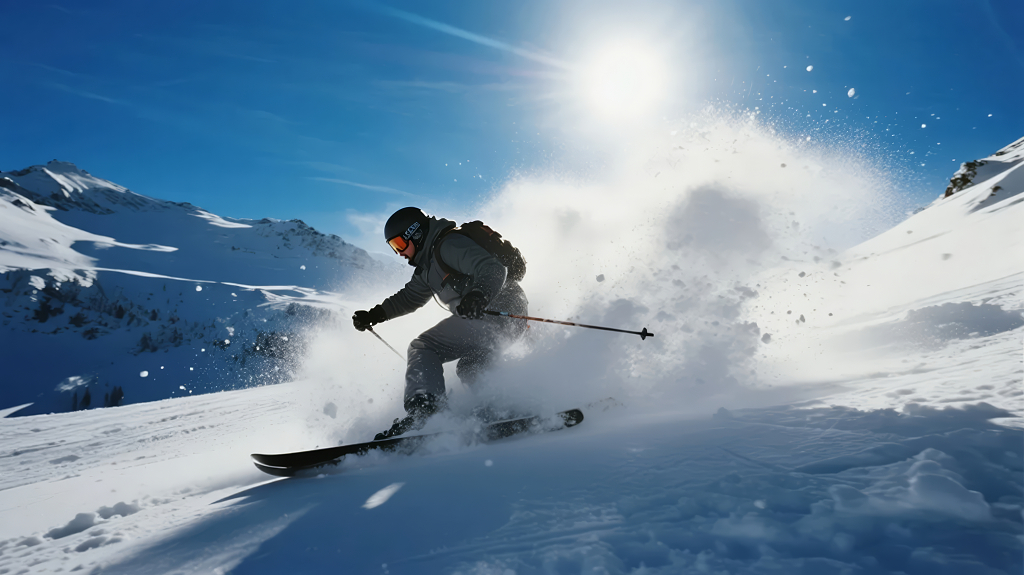 单板滑雪者雪山速降极限运动背景