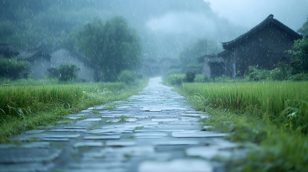 雨天山村风光
