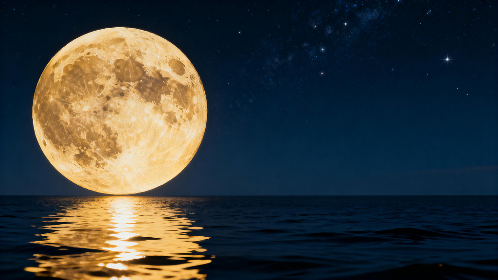 超级月亮海上明月月夜海景满月月亮大海月夜星空明月海景月色