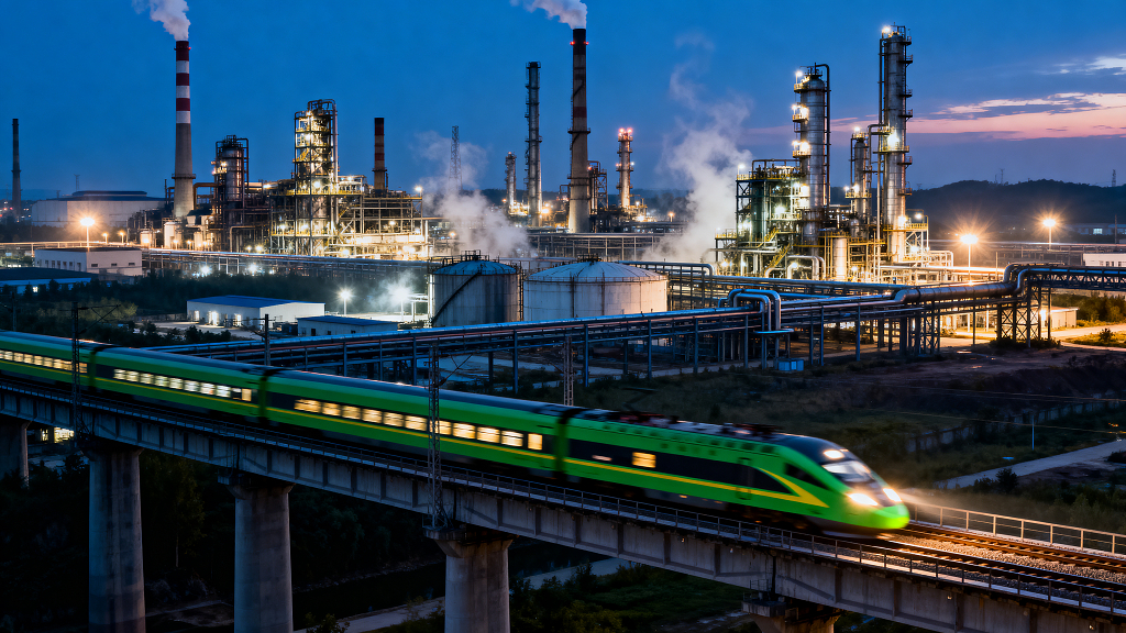 工业夜景工厂炼油厂烟囱