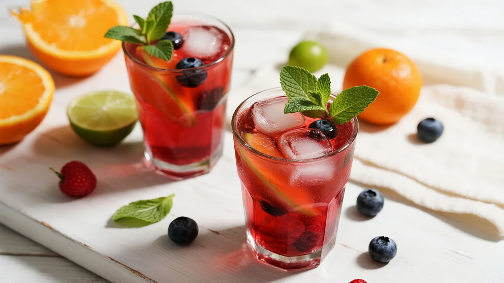 国庆节假日派对上的水果冰茶清爽饮料