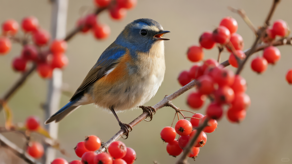 秋季枝头歌唱的小鸟唯美生态背景