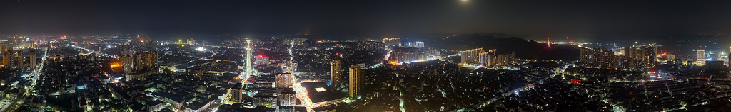 湖北黄梅县城市夜景航拍全景图