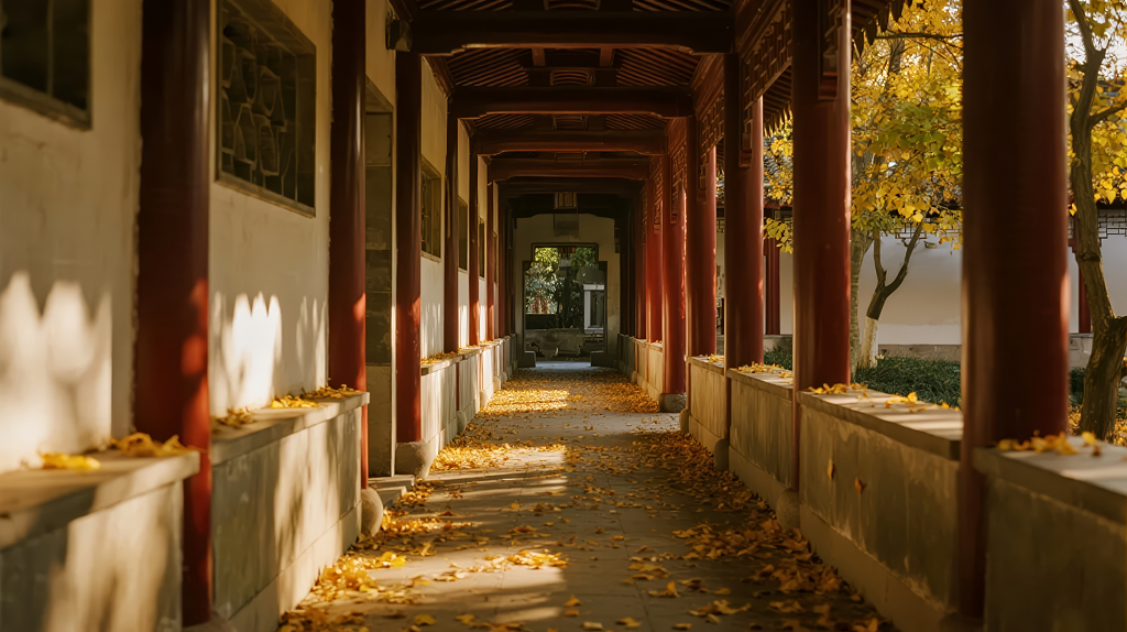 国庆节游览中式园林感受秋日的光影