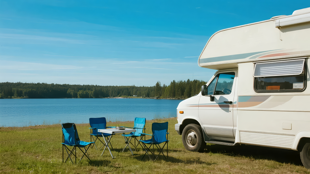 国庆节假期开房车去湖边露营的慢生活