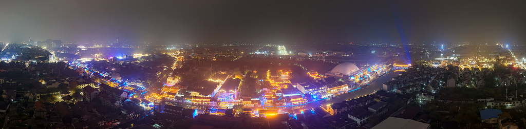 南浔古镇江南水乡夜景航拍全景图