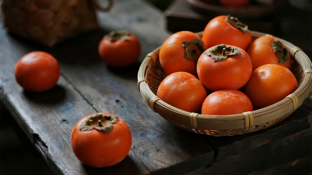 中秋国庆节品尝柿子寓意事事如意的喜悦