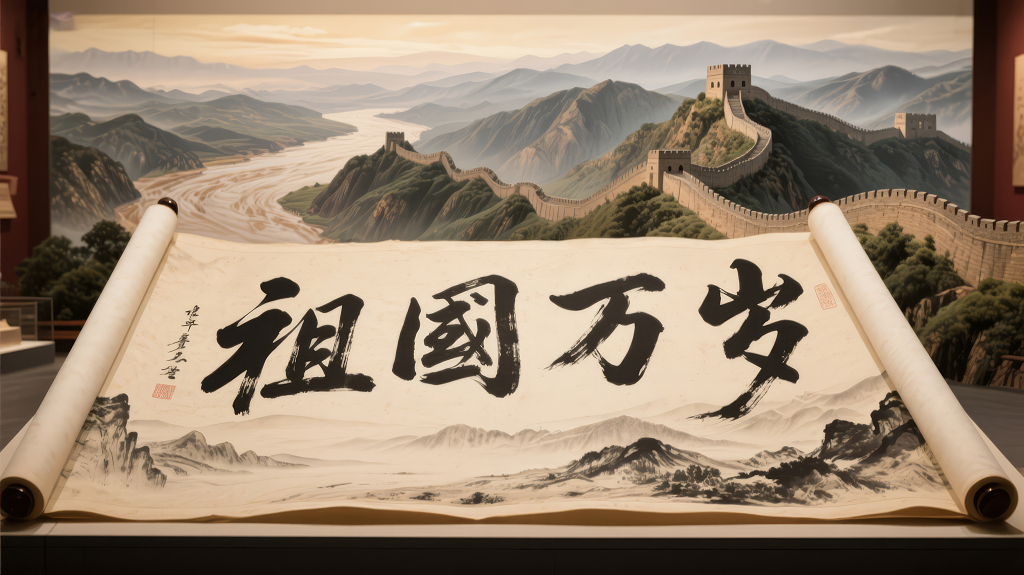 国庆节祖国万岁长城画卷磅礴背景图