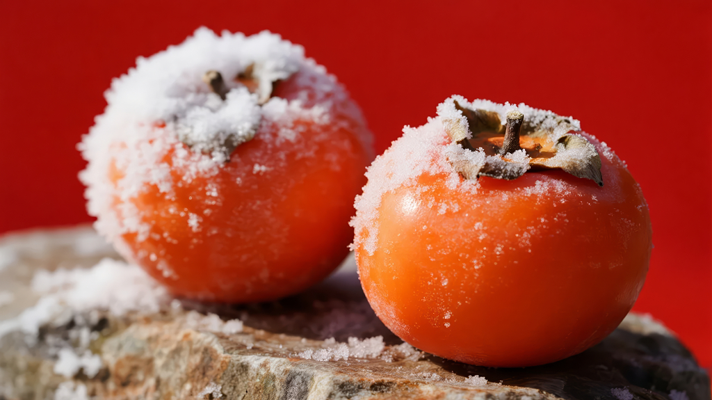 2025年冬至节气霜降柿子的唯美特写