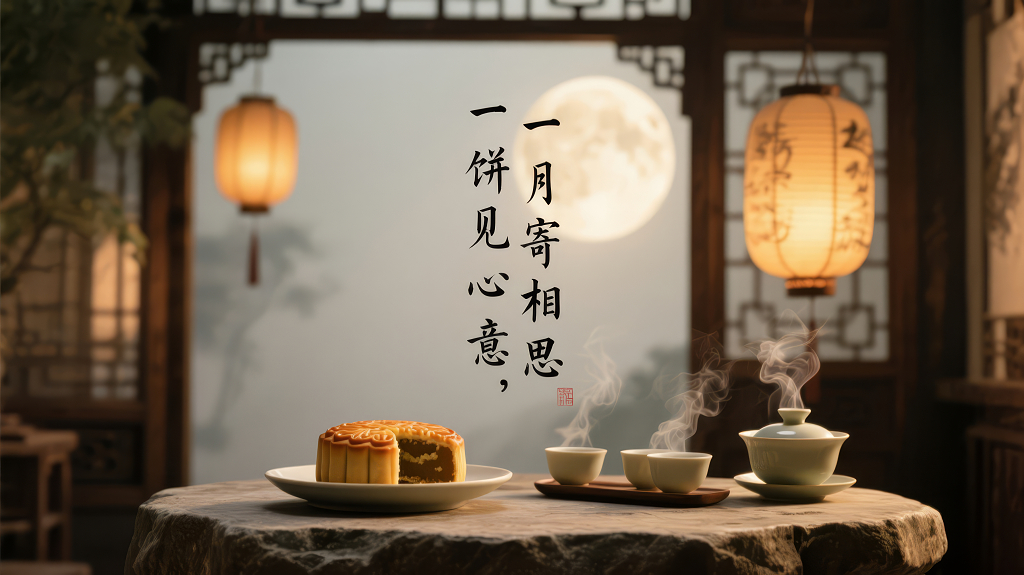 中秋佳节赏月品茗的禅意背景