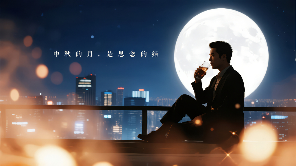 中秋节成功男士天台赏月思念背景
