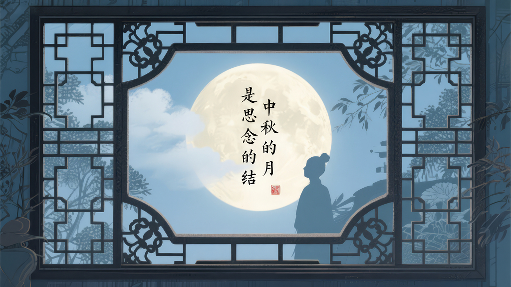 中秋节窗前望月思念唯美古风背景图