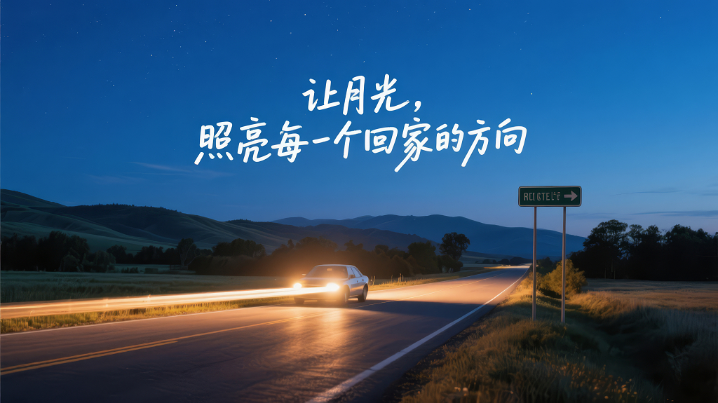 中秋月夜驾车回家路上的温馨背景图