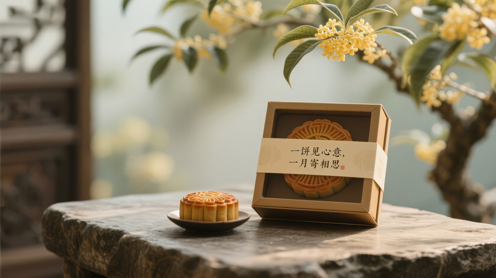 中秋节月饼礼盒桂花树下禅意背景