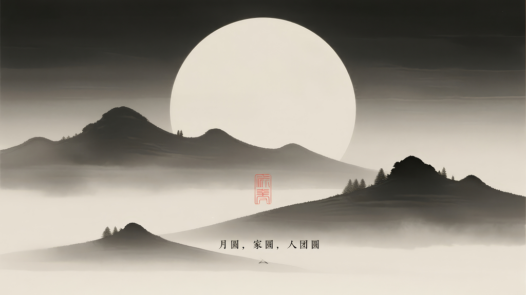 中秋节水墨山水禅意古风背景图