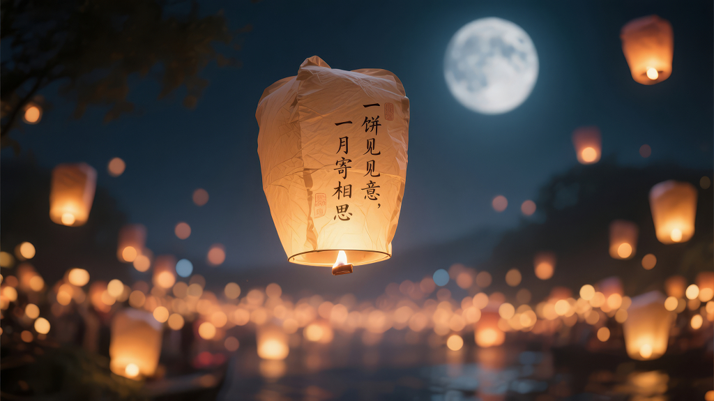 中秋节放飞孔明灯祈福思念背景图