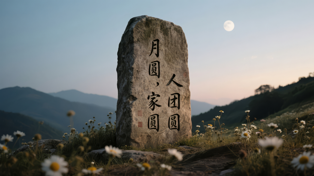 中秋山野刻字石碑望月思乡背景