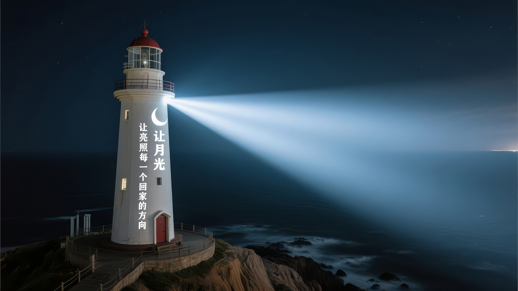 中秋节灯塔照亮回家方向希望背景