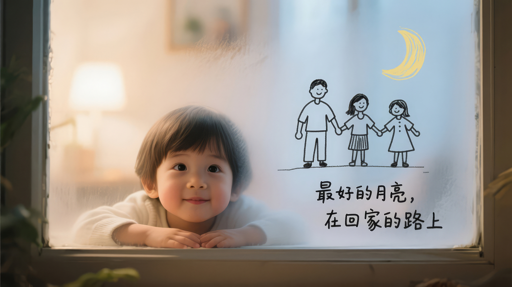 中秋节儿童窗边涂鸦期盼团圆背景