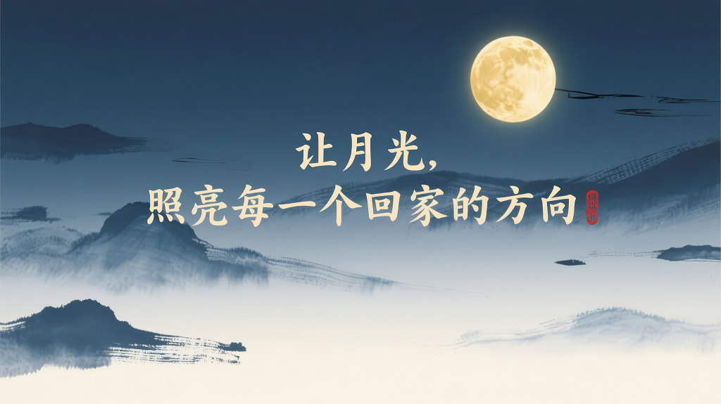 中秋节月光云海远山禅意水墨背景