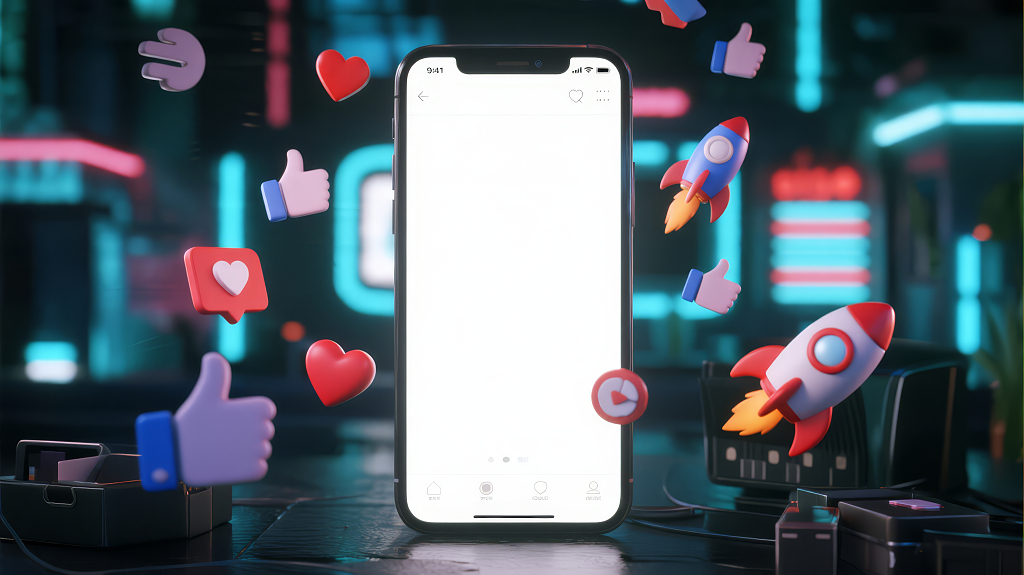 社交媒体手机样机点赞互动科技感背景