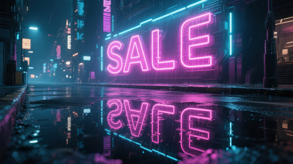 双十一大促霓虹灯雨夜赛博朋克背景