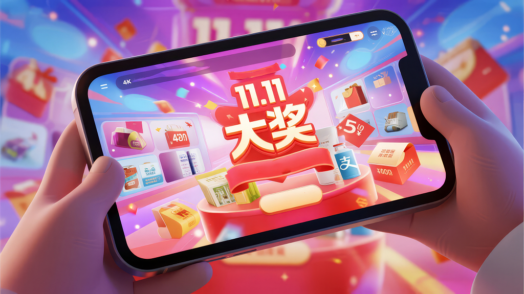 双十一手机抽奖喜庆促销C4D背景