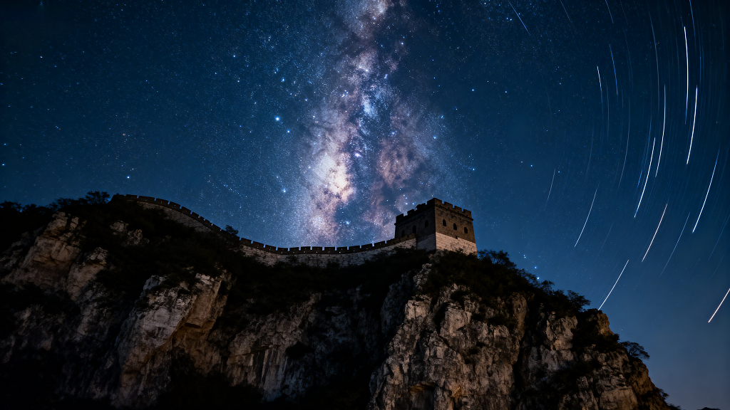 长城星空银河星轨古建筑