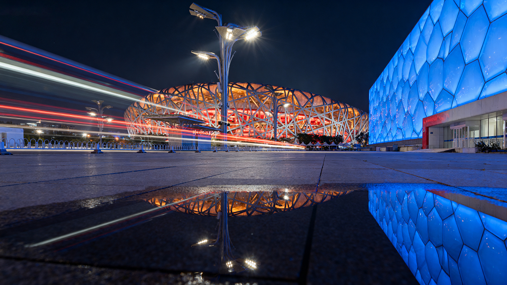 北京鸟巢水立方夜景国家体育场