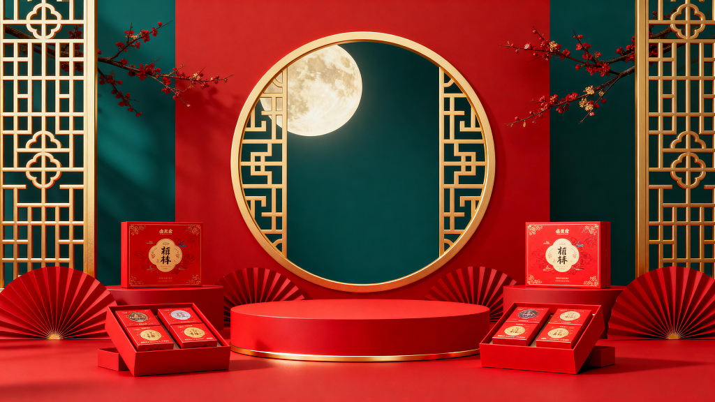 中秋礼盒月饼礼盒中秋场景月饼场景中式美陈中秋美陈月饼美陈