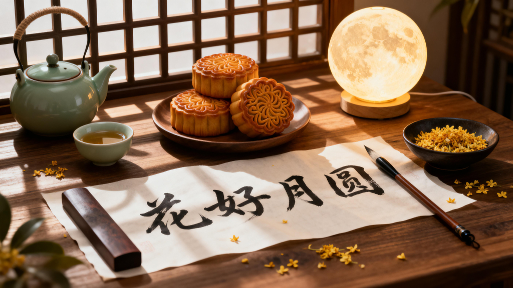 中秋月饼花好月圆中秋月饼中秋茶具中秋书法中秋场景月饼场景