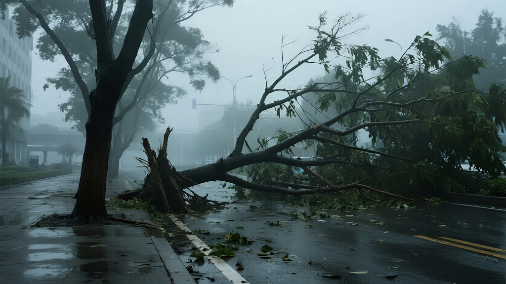 2025年末台风过境后倒塌的树木