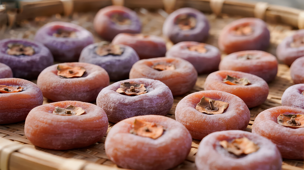 中秋国庆节传统美食柿饼的秋日丰收景象