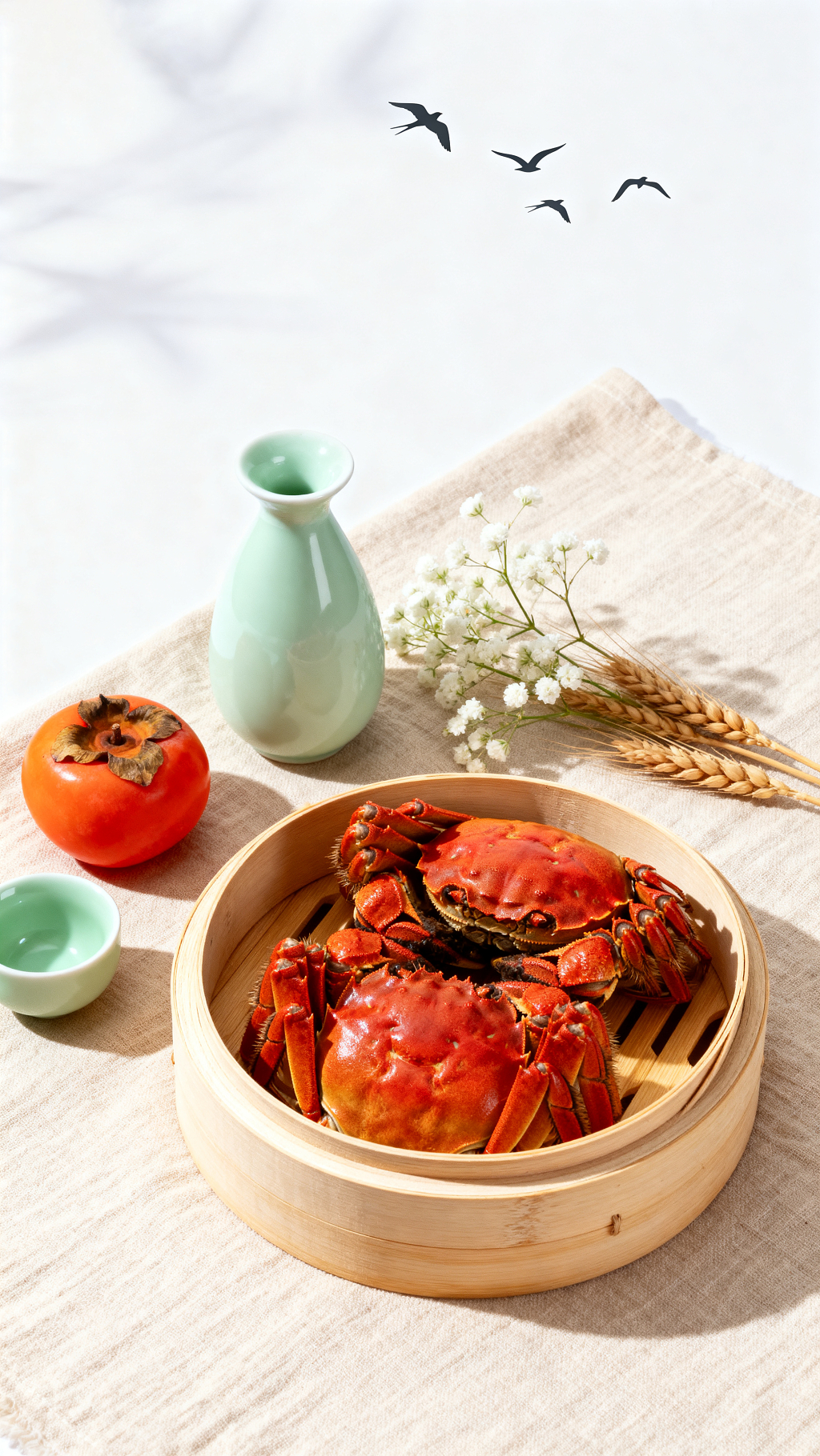 新中式风格室内静物浅米色背景寒露背景